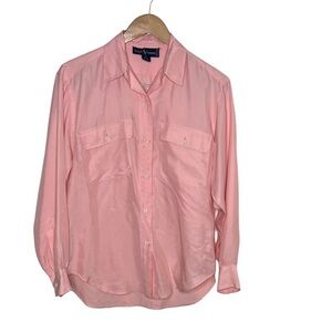 Vintage Ralph Lauren Black Label Pink Silk Button Blouse Women Size 6 BLEMISH